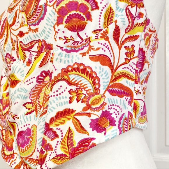 Midnight Sky Colorful Floral Paisley Linen Blend Crop Top - Picture 8 of 16